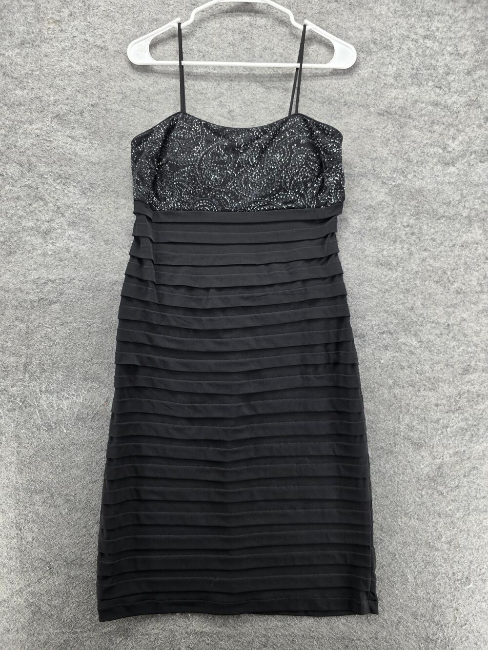 Dressbarn Dress Womens 12 Spaghetti Strap Metallic Lace Party Tiered Skirt